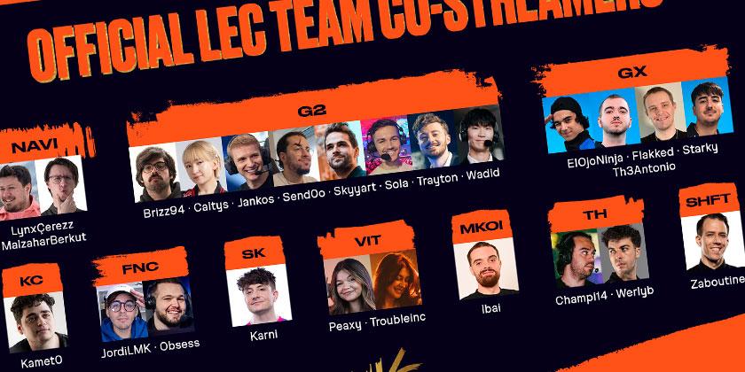 Riot Games dévoile les partenaires de diffusion et co-diffusion pour le LEC 2026, avec notamment Peaxy, Kameto, Trayton, Skyyart et Zaboutine